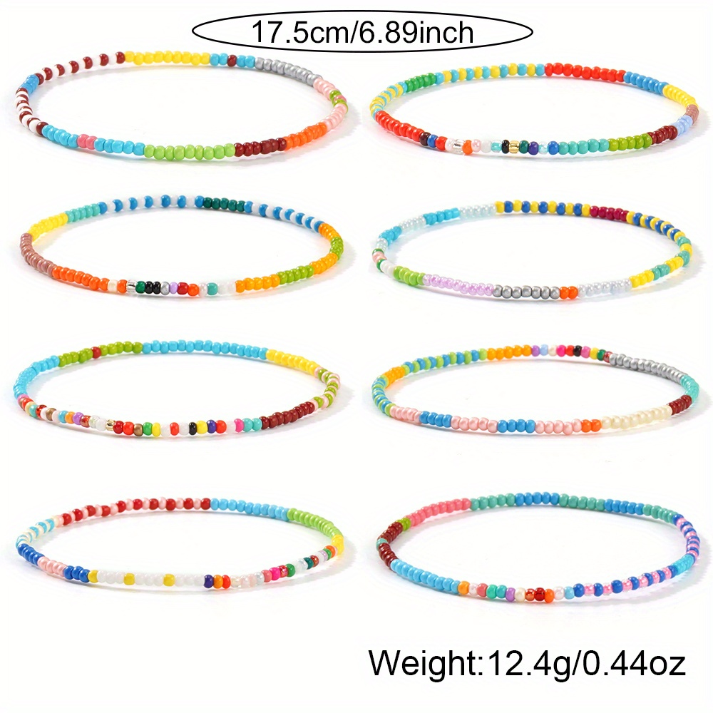 8pcs Ins Style Beaded Bracelets Set Colorful Elastic Stacking Holiday Gift